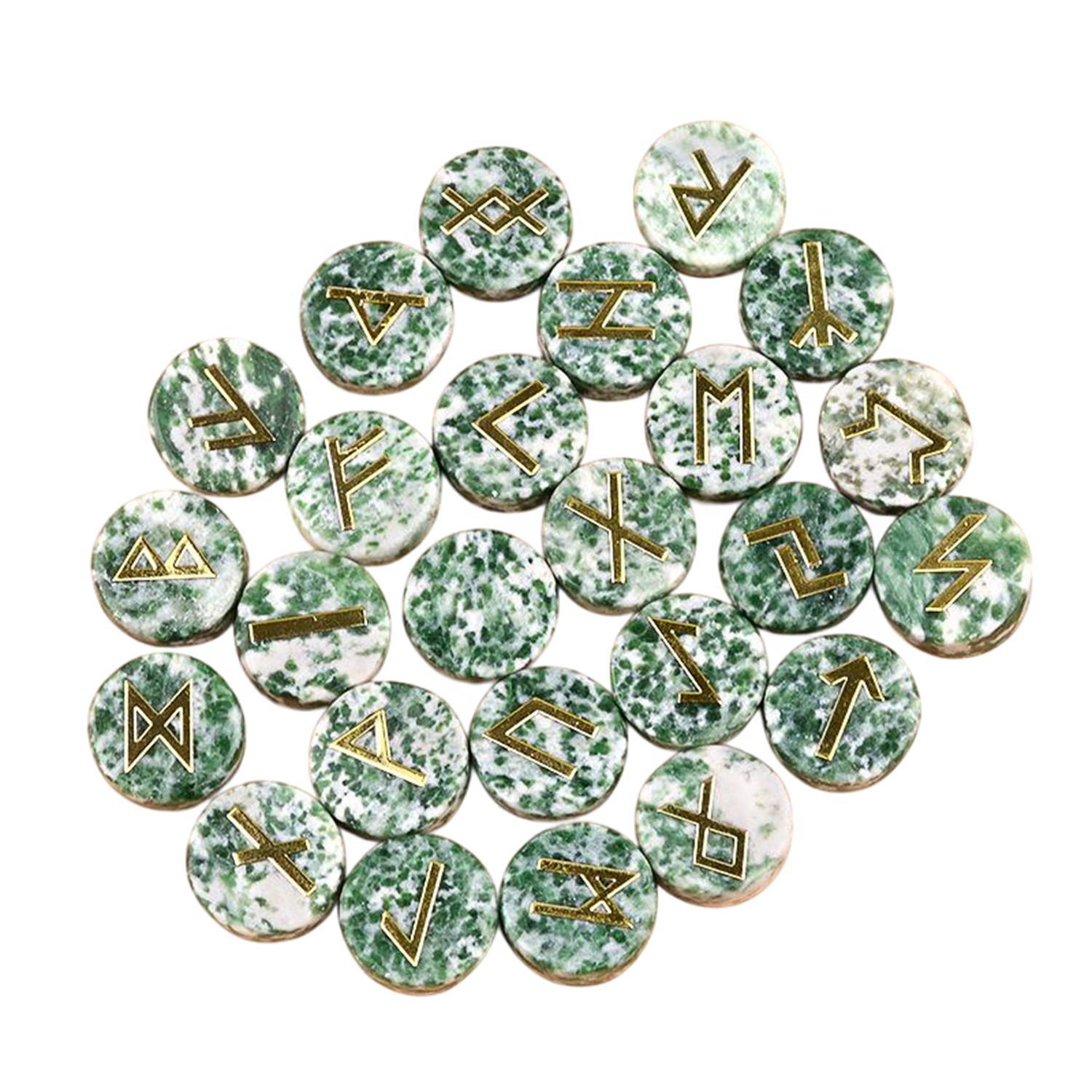 18mm Disc Runes Set of 25 Engraved Rune Stones with Guide Book Velvet Bag for Beginners,Witchcraft/Divination/Meditation/Spiritual