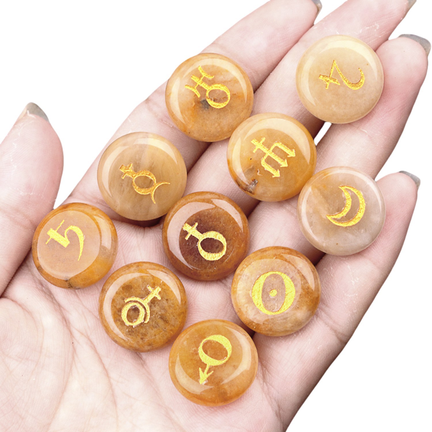 18mm Stone Disc Symbols Set of 10 Planets & Solar System