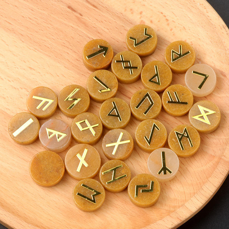 18mm Disc Runes Set of 25 Engraved Rune Stones with Guide Book Velvet Bag for Beginners,Witchcraft/Divination/Meditation/Spiritual