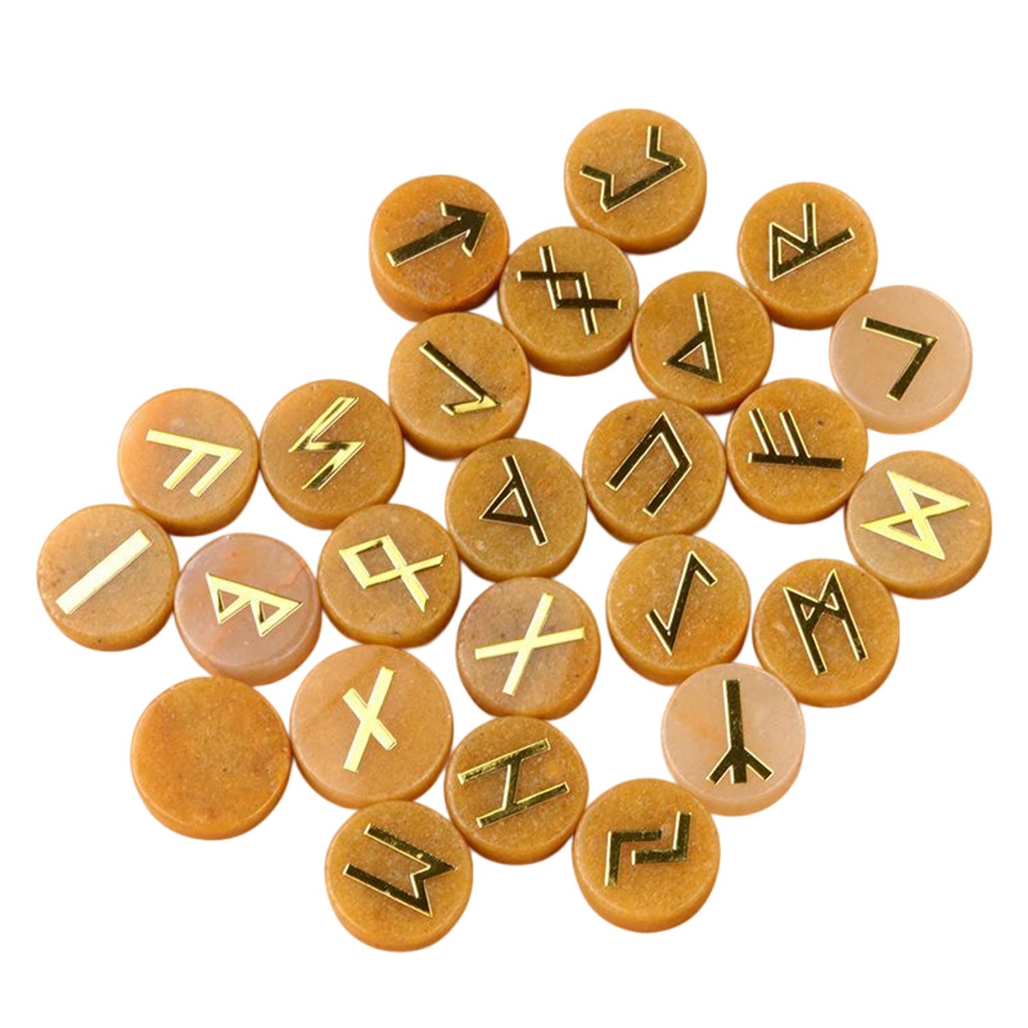 18mm Disc Runes Set of 25 Engraved Rune Stones with Guide Book Velvet Bag for Beginners,Witchcraft/Divination/Meditation/Spiritual