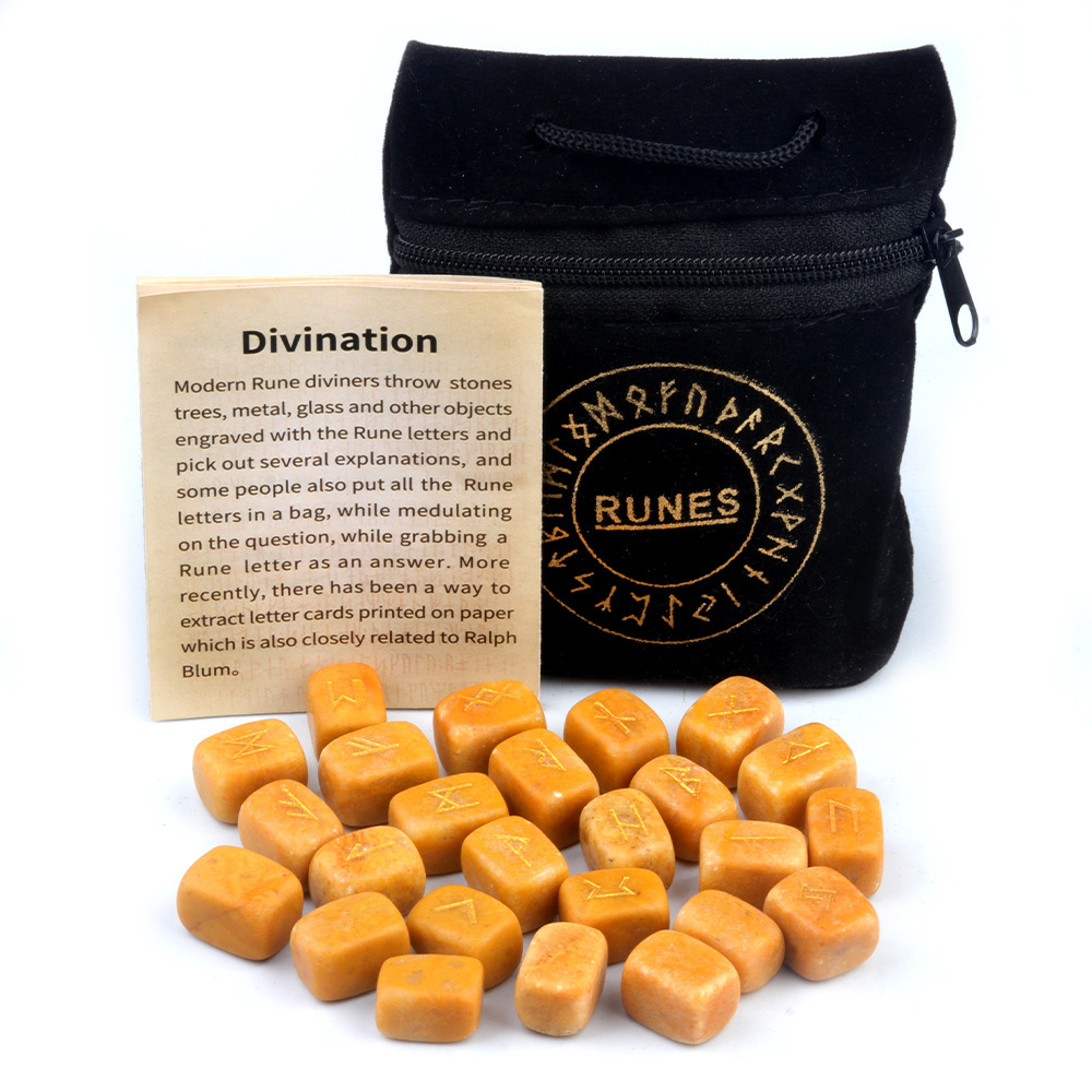 13x18MM Rectangle Runes Set of 25 Engraved Rune Stones with Guide Book Velvet Bag for Beginners,Witchcraft/Divination/Meditation/Spiritual