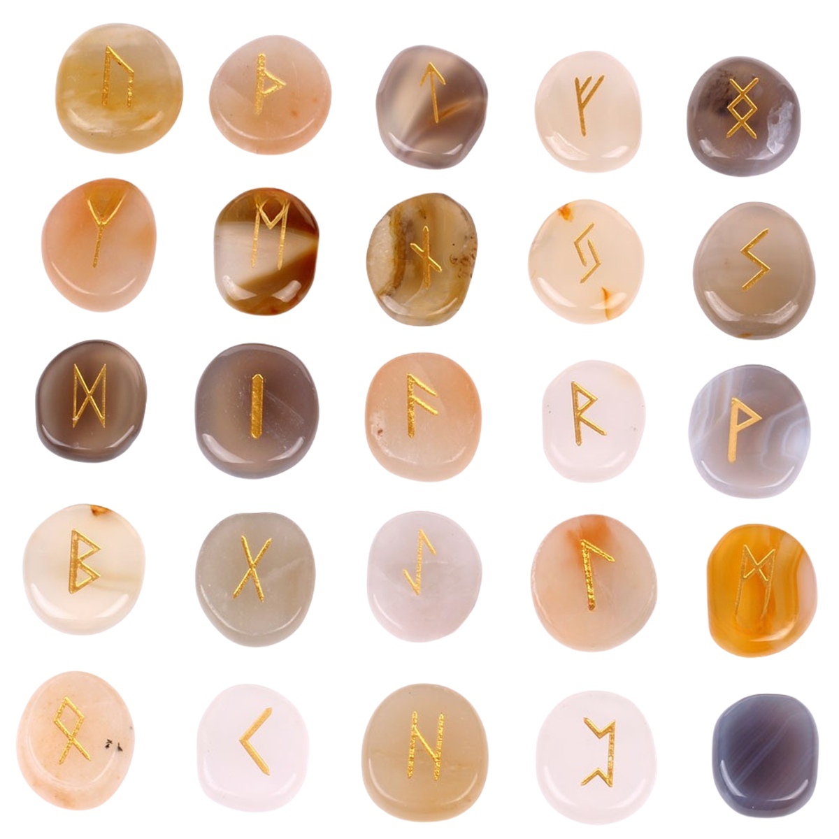 20-25mm Disc Runes Set of 25 Engraved Rune Stones with Guide Book Velvet Bag for Beginners,Witchcraft/Divination/Meditation/Spiritual