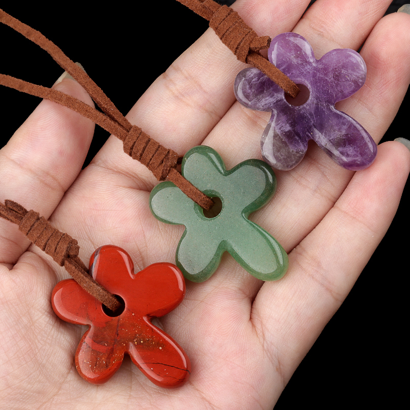 35MM Flower Stone Pendant Charms Accessories Gemstone Keychain