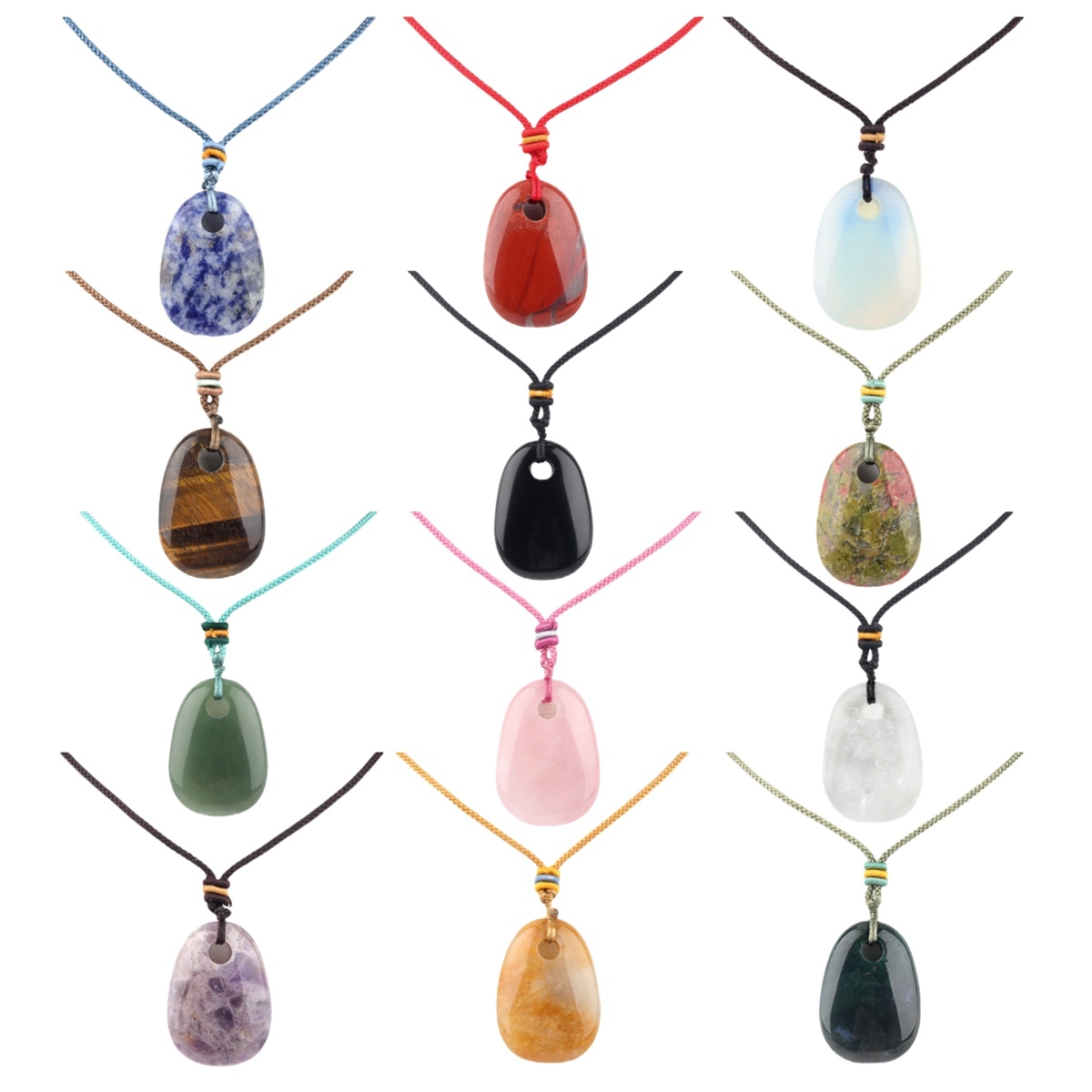 Trapezoid Gemstone Pendant Necklace Adjustable Rope