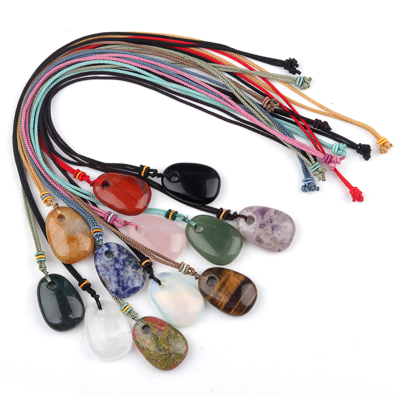 Trapezoid Gemstone Pendant Necklace Adjustable Rope