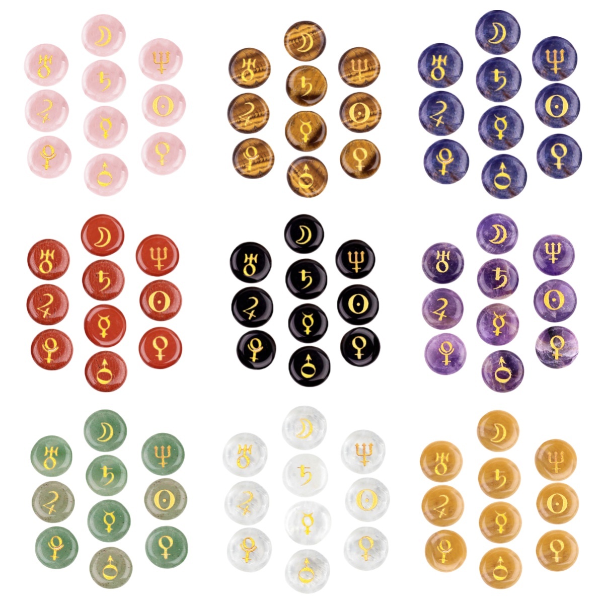 18mm Stone Disc Symbols Set of 10 Planets & Solar System