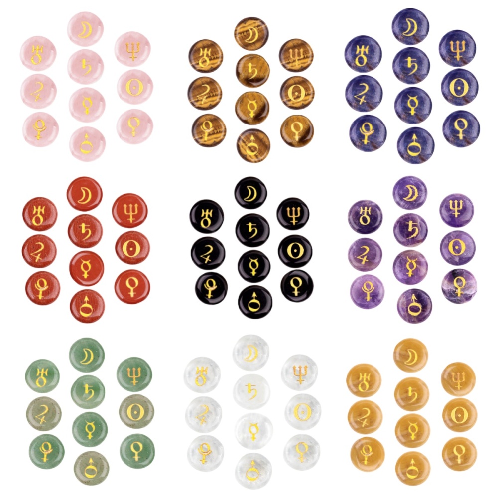 18mm Stone Disc Symbols Set of 10 Planets & Solar System