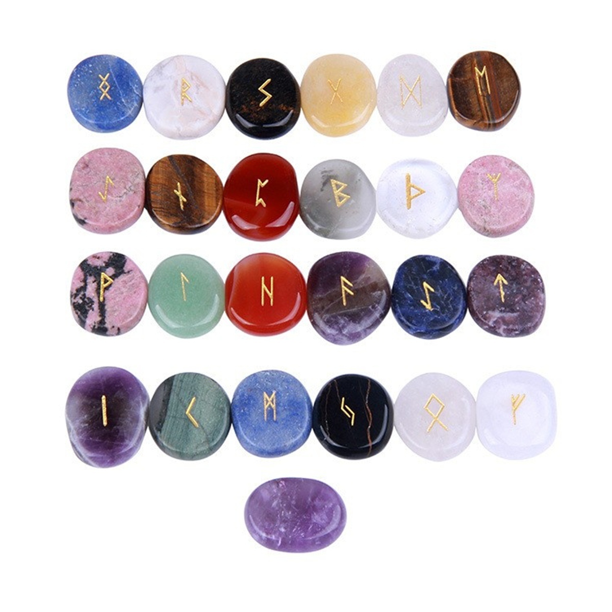 20-25mm Disc Runes Set of 25 Engraved Rune Stones with Guide Book Velvet Bag for Beginners,Witchcraft/Divination/Meditation/Spiritual