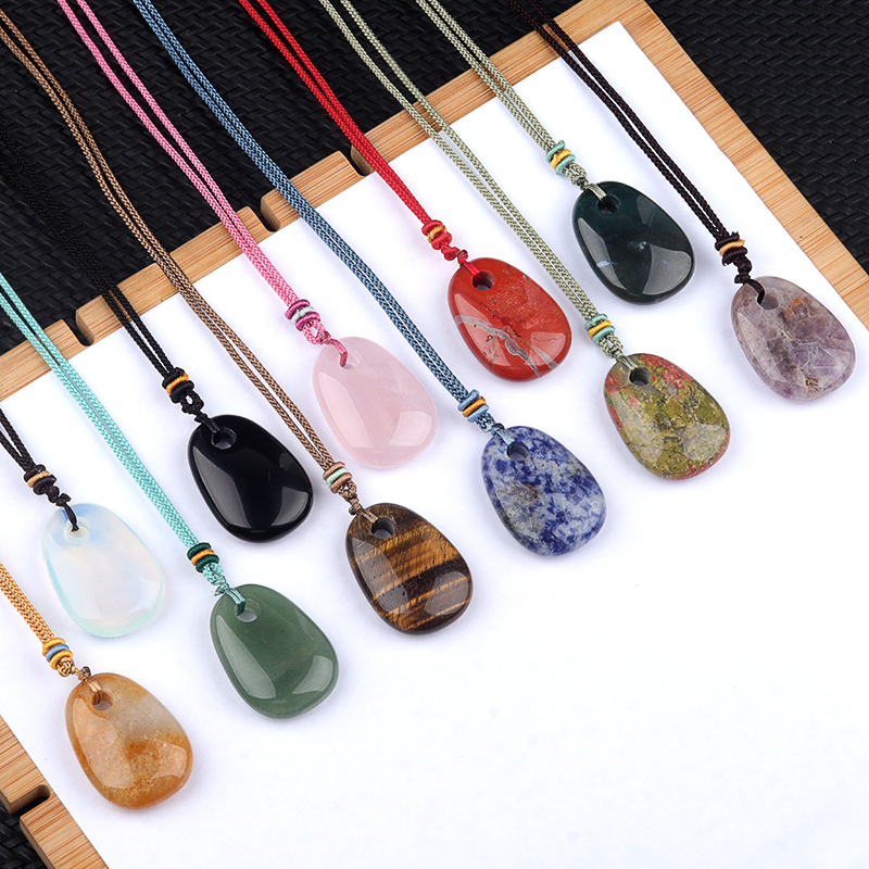 Trapezoid Gemstone Pendant Necklace Adjustable Rope