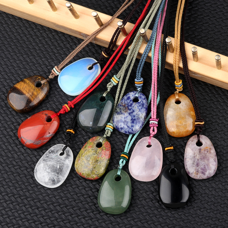 Trapezoid Gemstone Pendant Necklace Adjustable Rope