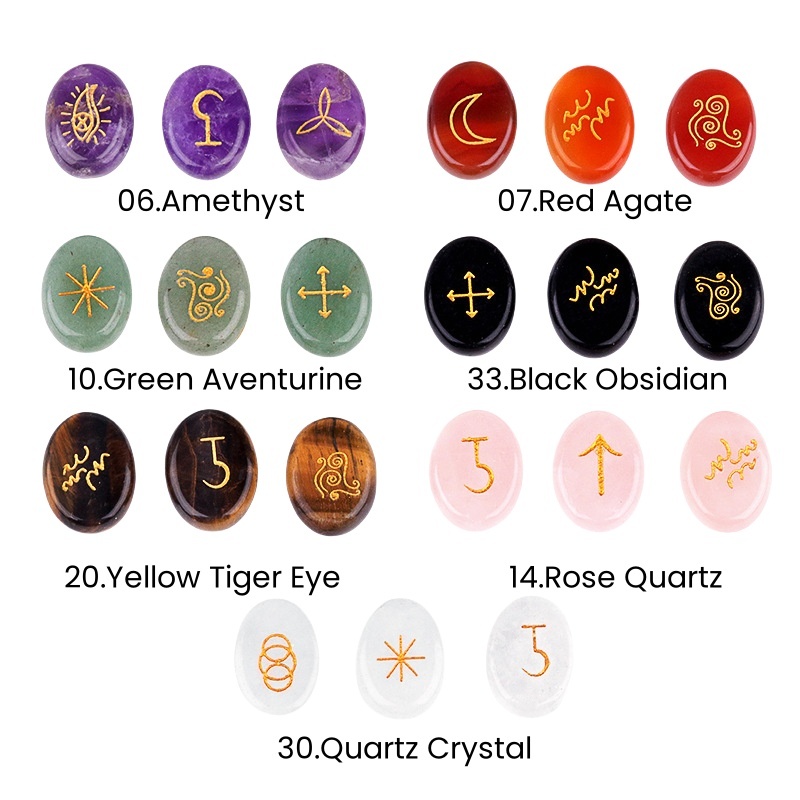 15X20MM Oval Stone Disc Runes Set of 13 Engraved Rune