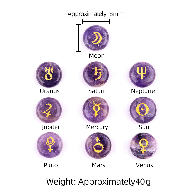 18mm Stone Disc Symbols Set of 10 Planets & Solar System