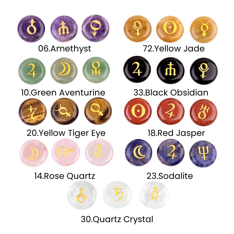 18mm Stone Disc Symbols Set of 10 Planets & Solar System