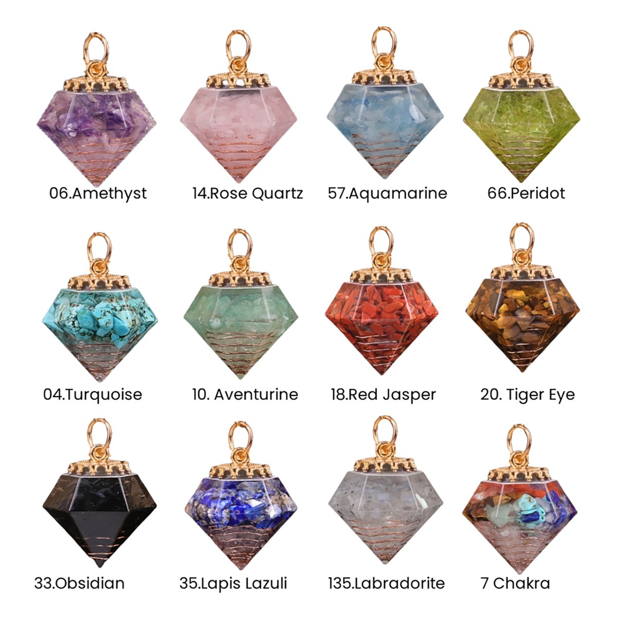 Diamond Shaped Chip Stone Resin Pendant for Making Jewelry