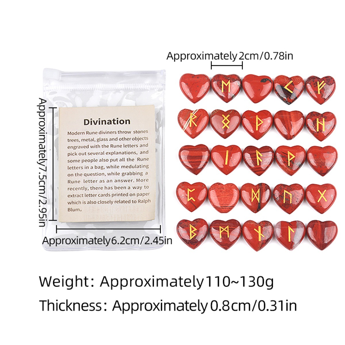 20MM Heart Runes Set of 25 Engraved Rune Stones with Guide Book Velvet Bag for Beginners,Witchcraft/Divination/Meditation/Spiritual