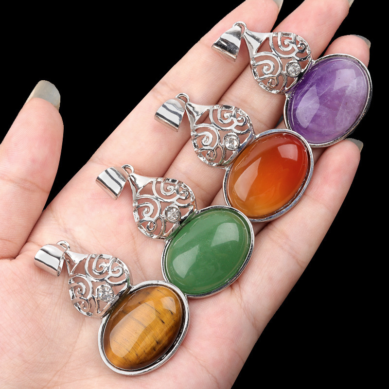 Silver Gourd Shape Stone Pendant for Making Jewelry 18X25MM Gemstone Cabs