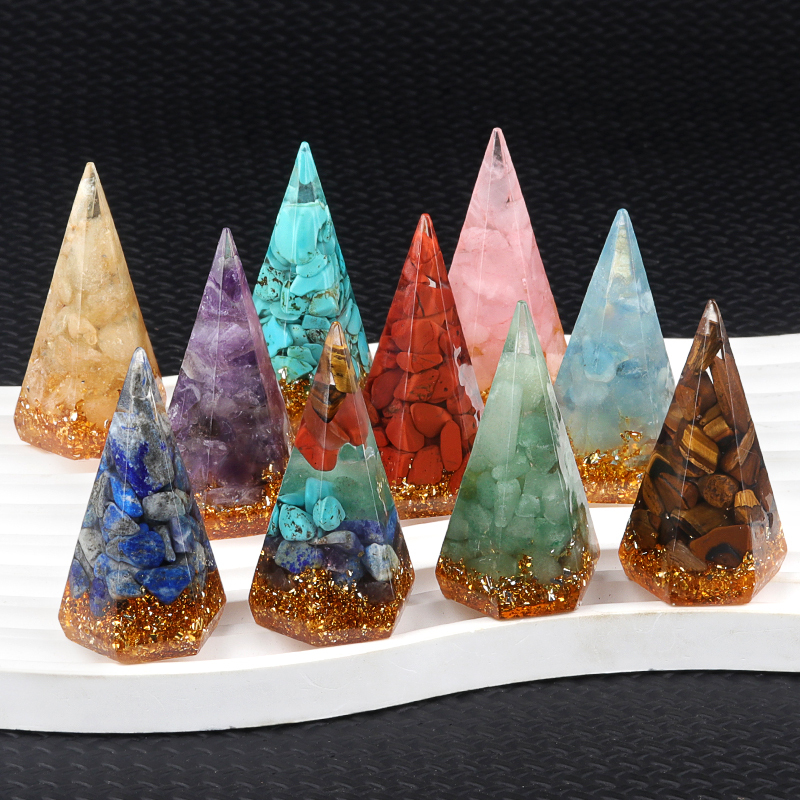 Gemstone Ring Holder Tower Chip Stone Jewelry Display Stand Resin Point Hexagonal Cone Decorative Wedding Storage