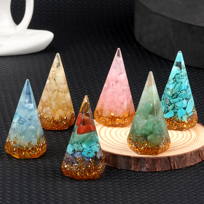 Gemstone Ring Holder Tower Chip Stone Jewelry Display Stand Resin Point Hexagonal Cone Decorative Wedding Storage