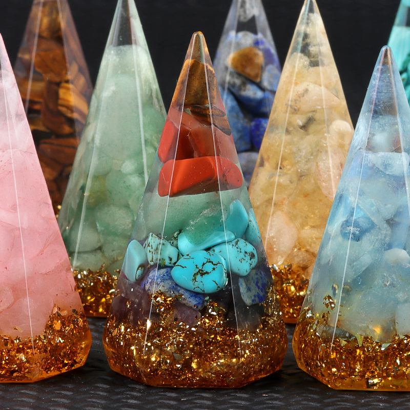 Gemstone Ring Holder Tower Chip Stone Jewelry Display Stand Resin Point Hexagonal Cone Decorative Wedding Storage