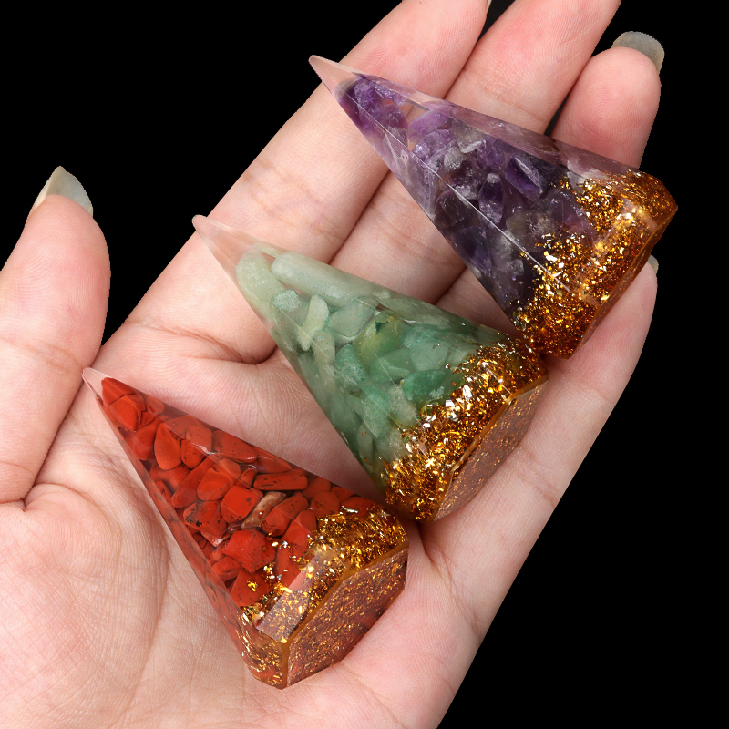 Gemstone Ring Holder Tower Chip Stone Jewelry Display Stand Resin Point Hexagonal Cone Decorative Wedding Storage