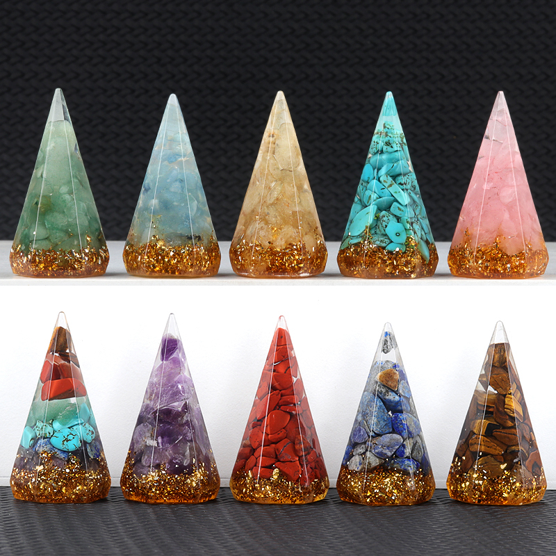 Gemstone Ring Holder Tower Chip Stone Jewelry Display Stand Resin Point Hexagonal Cone Decorative Wedding Storage