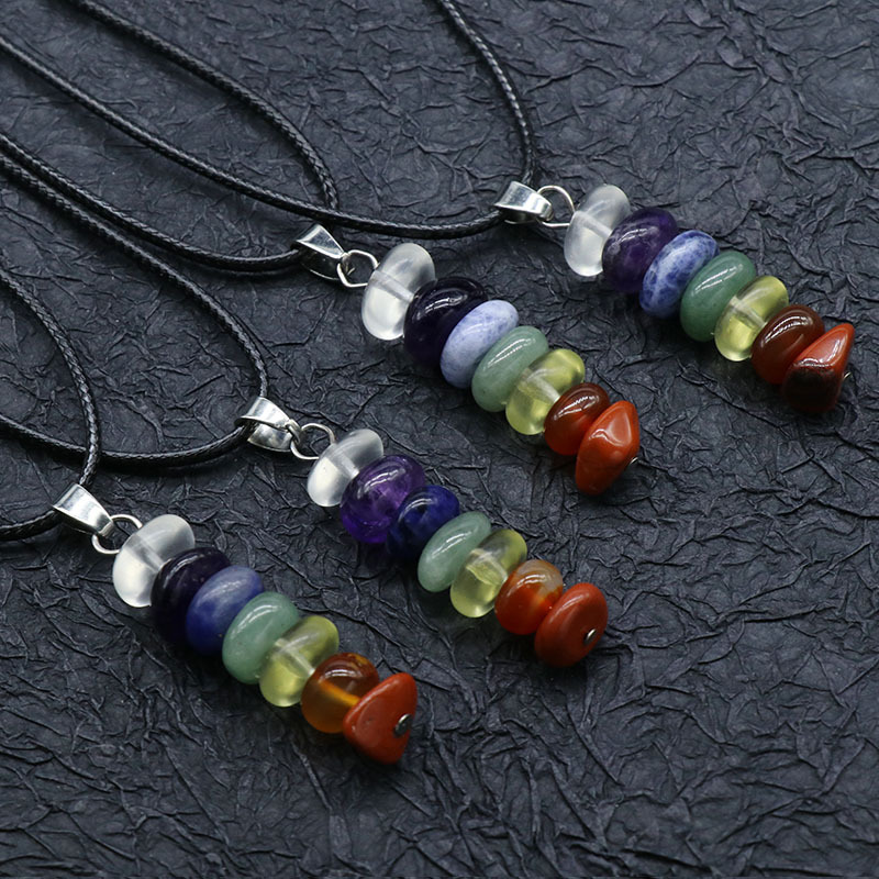 7 Chakra Stone Abacus Beads Pendant Necklace 45CM Black Cord