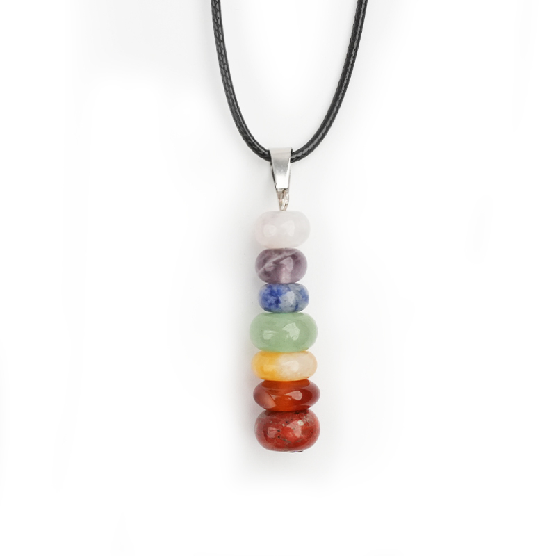 7 Chakra Stone Abacus Beads Pendant Necklace 45CM Black Cord
