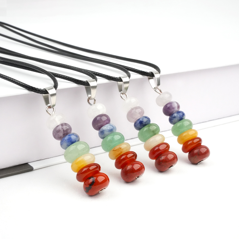 7 Chakra Stone Abacus Beads Pendant Necklace 45CM Black Cord