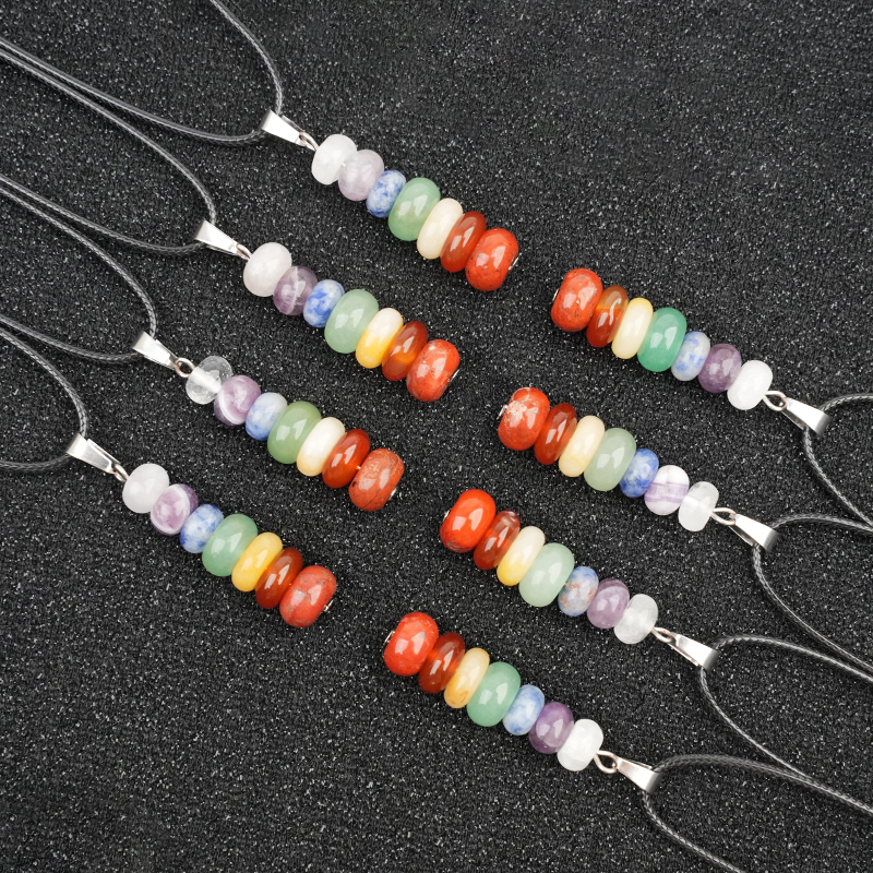 7 Chakra Stone Abacus Beads Pendant Necklace 45CM Black Cord