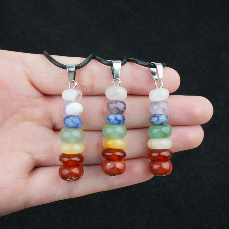 7 Chakra Stone Abacus Beads Pendant Necklace 45CM Black Cord