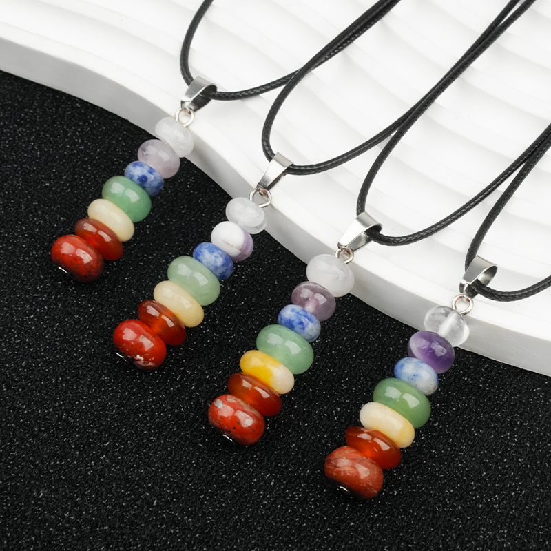 7 Chakra Stone Abacus Beads Pendant Necklace 45CM Black Cord