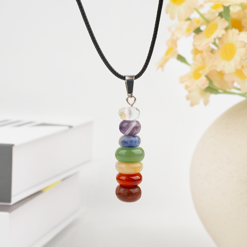 7 Chakra Stone Abacus Beads Pendant Necklace 45CM Black Cord