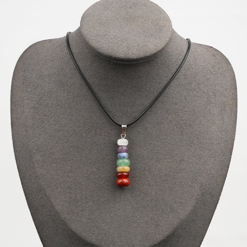7 Chakra Stone Abacus Beads Pendant Necklace 45CM Black Cord