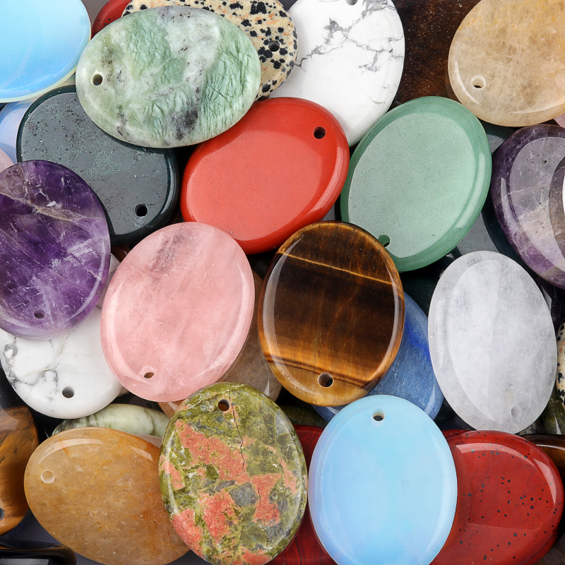 Oval Gemstone Pendant for Making Jewelry 35x45MM Stone Beads Healing Chakra Crystal