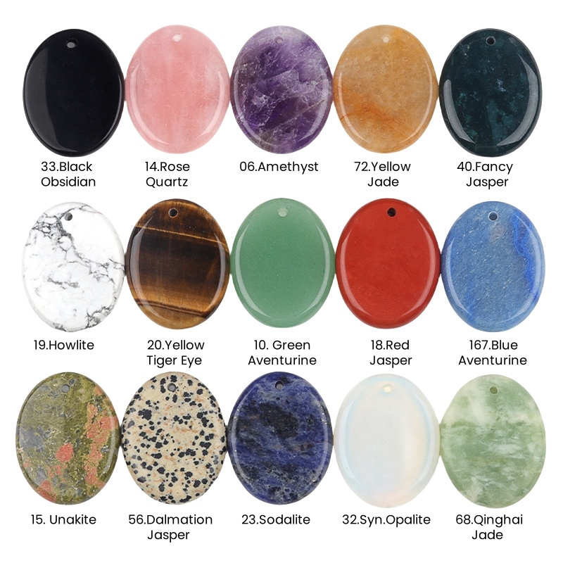 Oval Gemstone Pendant for Making Jewelry 35x45MM Stone Beads Healing Chakra Crystal