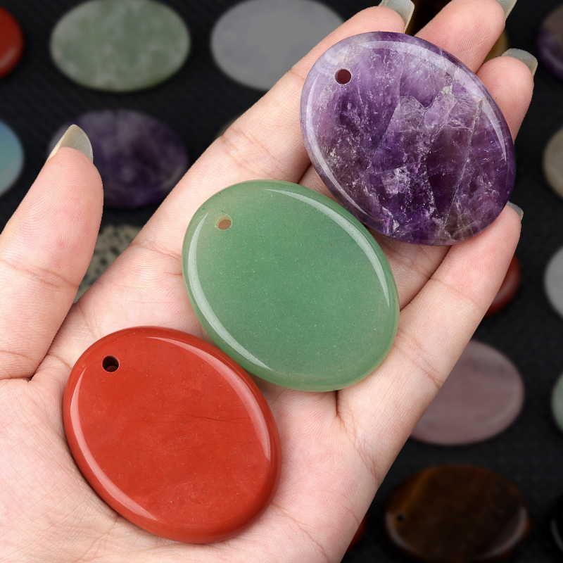Oval Gemstone Pendant for Making Jewelry 35x45MM Stone Beads Healing Chakra Crystal