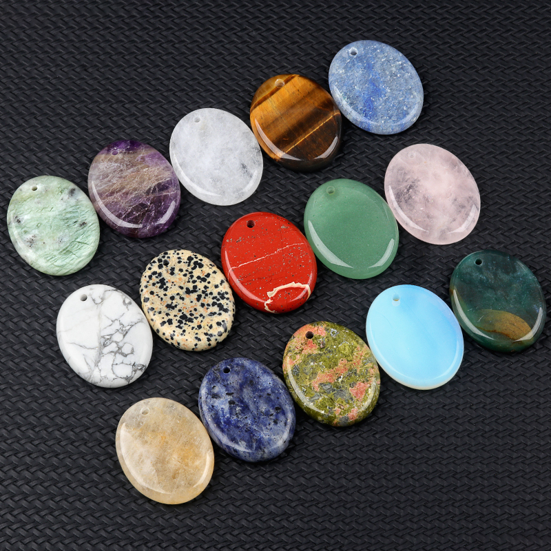 Oval Gemstone Pendant for Making Jewelry 35x45MM Stone Beads Healing Chakra Crystal