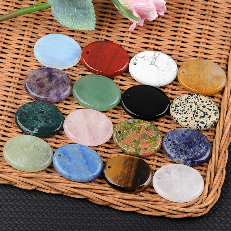 Oval Gemstone Pendant for Making Jewelry 35x45MM Stone Beads Healing Chakra Crystal
