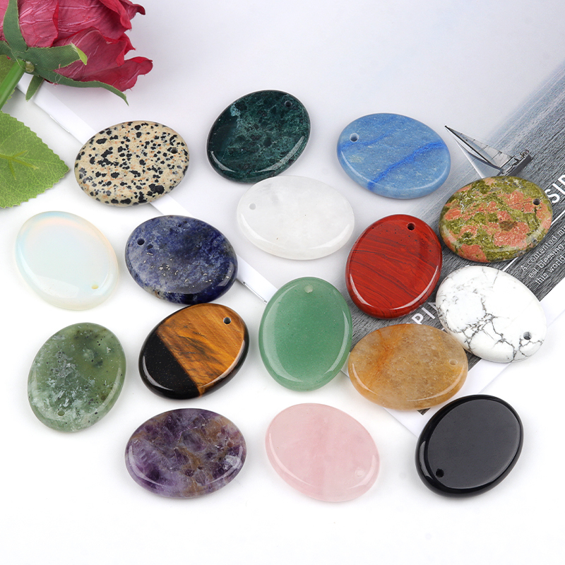 Oval Gemstone Pendant for Making Jewelry 35x45MM Stone Beads Healing Chakra Crystal