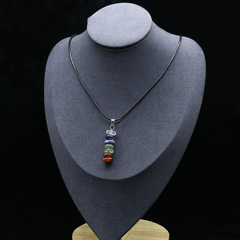 7 Chakra Stone Abacus Beads Pendant Necklace 45CM Black Cord