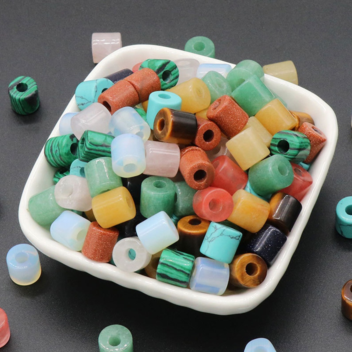 Loose 9X9MM Tube Stone Beads for Making Jewelry Drilled Big Hole-3MM 1Pieces