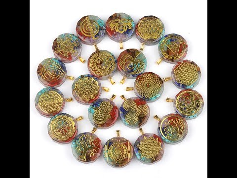 Gold Pattern Resin Polygon 7 Chakra Stone Pendant For DIY Making Jewelry