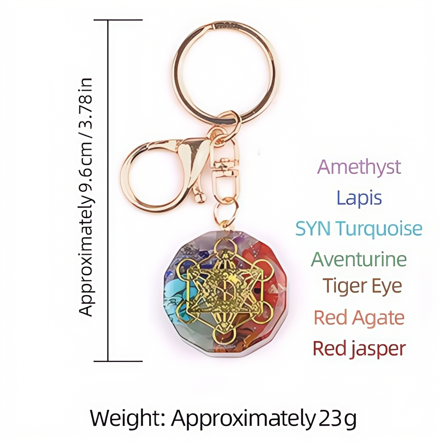 Gold Pattern Resin Polygon 7 Chakra Stone Pendant For DIY Making Jewelry