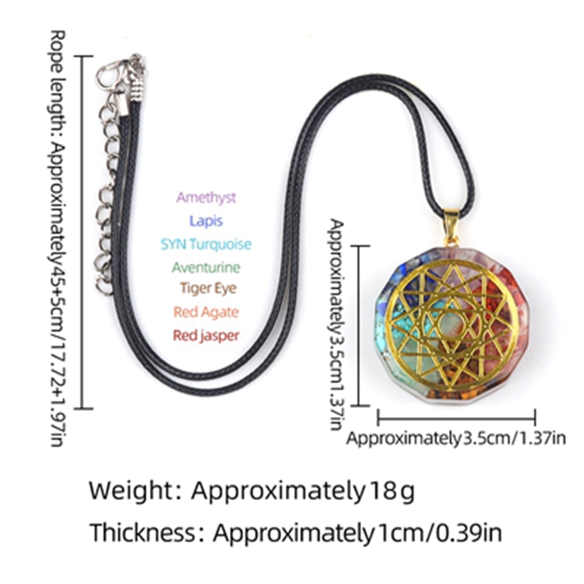 Gold Pattern Resin Polygon 7 Chakra Stone Pendant For DIY Making Jewelry