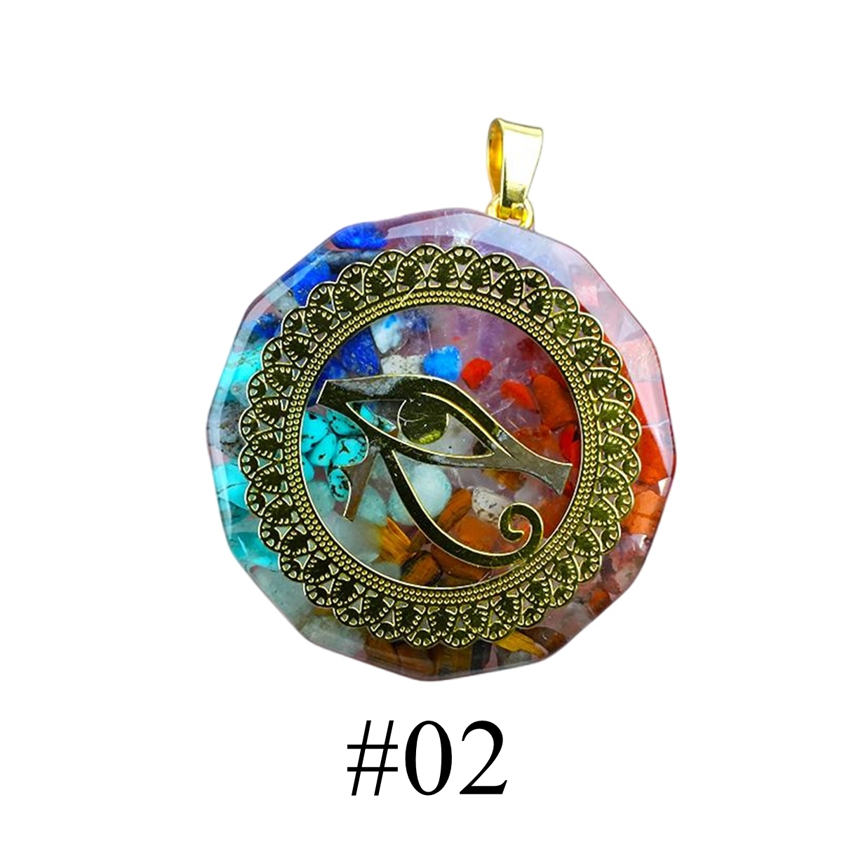 Gold Pattern Resin Polygon 7 Chakra Stone Pendant For DIY Making Jewelry