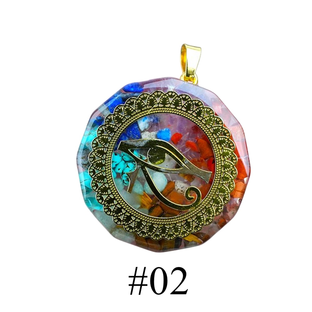 Gold Pattern Resin Polygon 7 Chakra Stone Pendant For DIY Making Jewelry