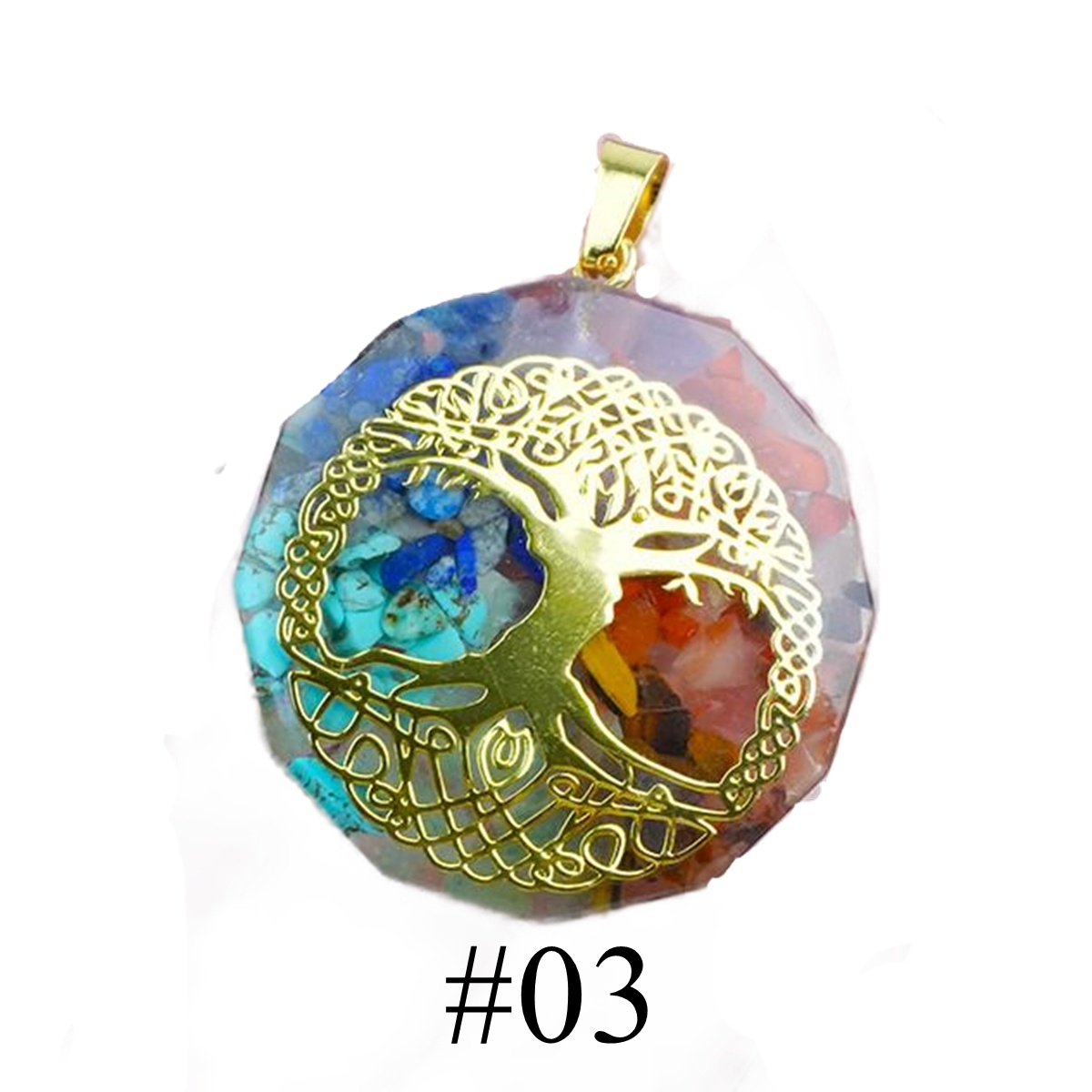 Gold Pattern Resin Polygon 7 Chakra Stone Pendant For DIY Making Jewelry