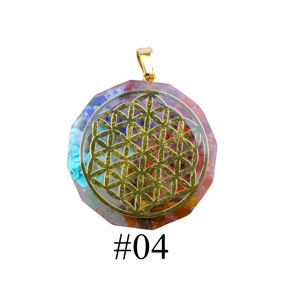 Gold Pattern Resin Polygon 7 Chakra Stone Pendant For DIY Making Jewelry