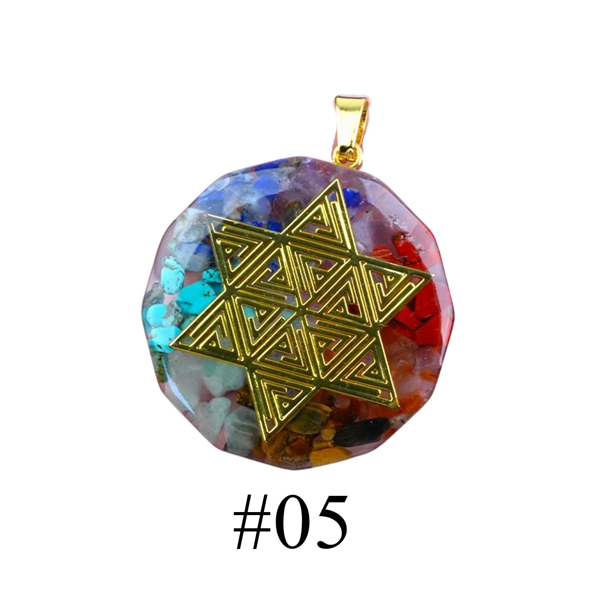 Gold Pattern Resin Polygon 7 Chakra Stone Pendant For DIY Making Jewelry