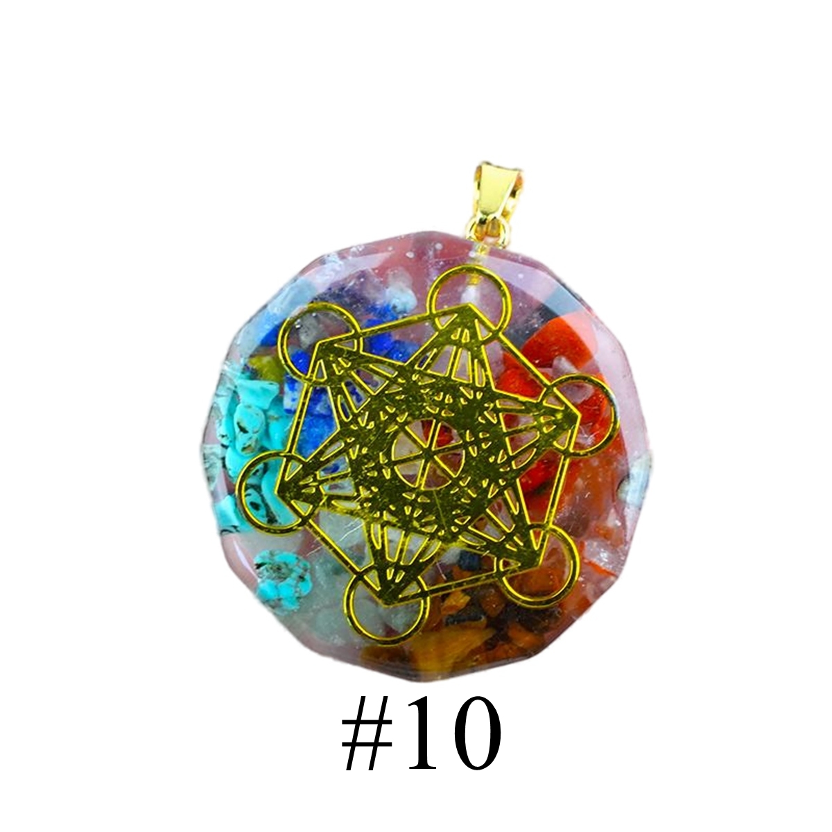 Gold Pattern Resin Polygon 7 Chakra Stone Pendant For DIY Making Jewelry
